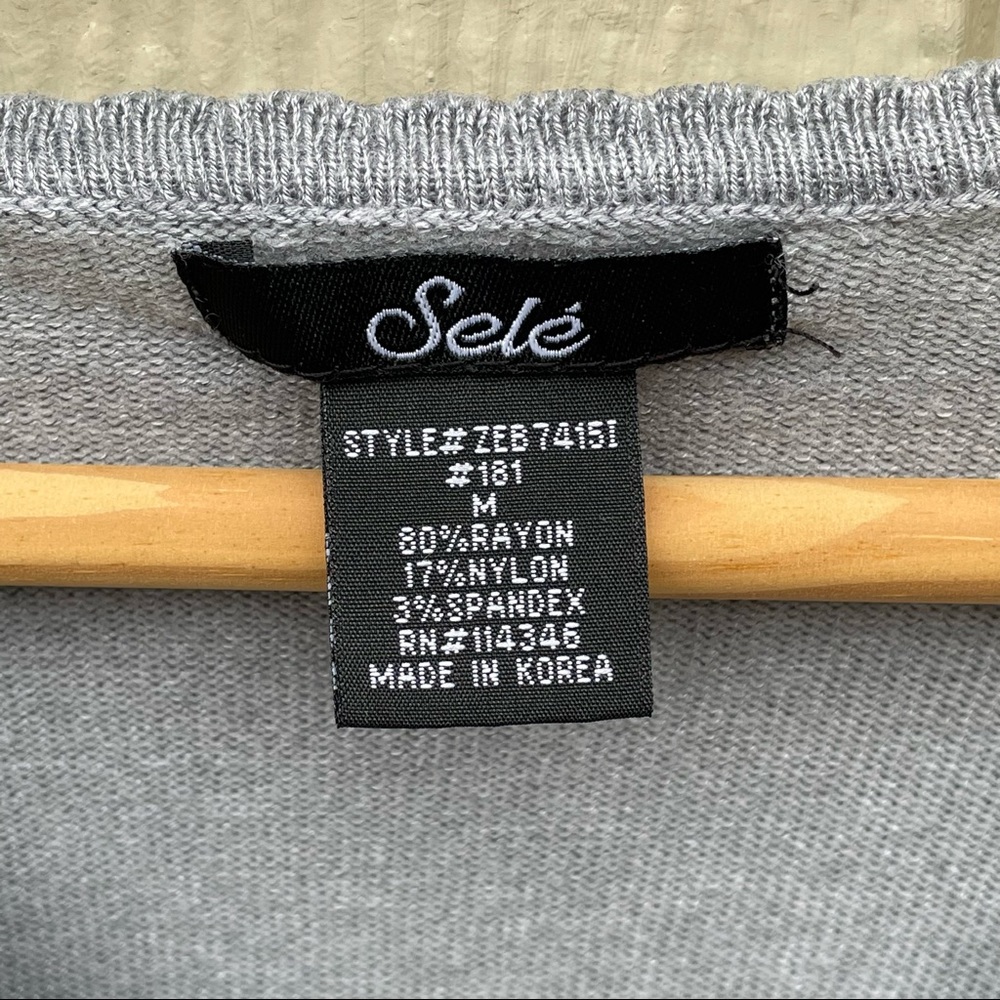 Sele | Vintage Gray V-neck Waist Ribbon Tie Blouse Top - Picture 9 of 9